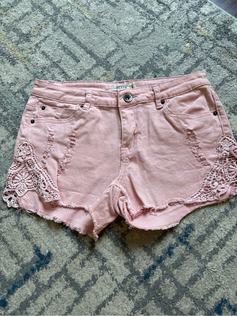 Ardene Pink Lace-Trim Distressed Denim Shorts